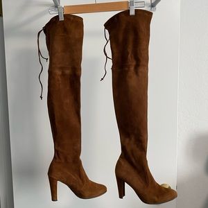 LIKE NEW Stuart Weitzman Highland Suede Over-the-Knee Boots, 7.5M, Taupe